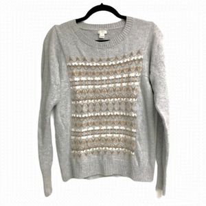 J. CREW Fair Isle Crew Neck Merino Wool Grey M